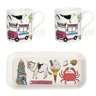 seaside fun mug and tray gift set